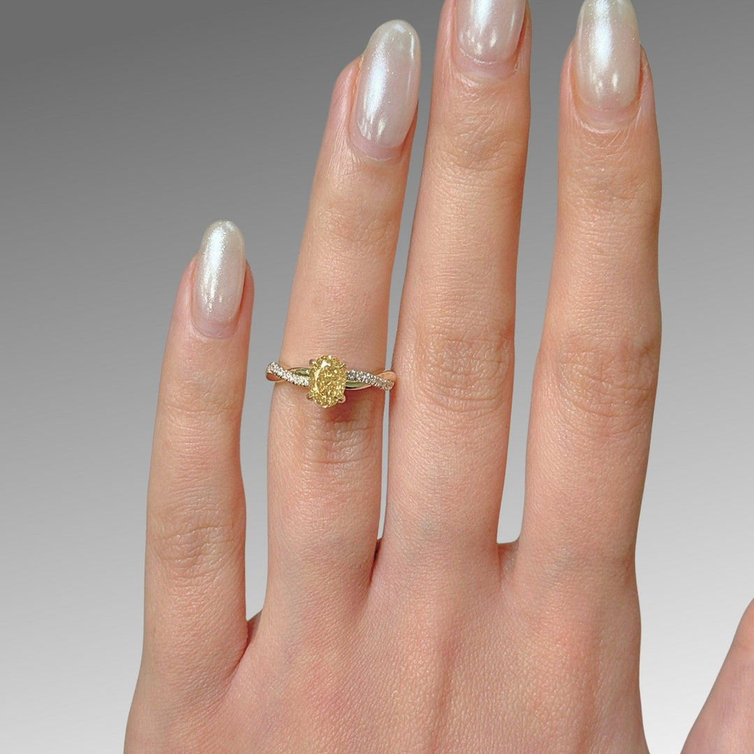 AGI Design Ready to Ship  Claudia 1.01ct oval vivid fancy yellow Lab Diamond VS1  Engagement Ring in 14K Yellow Gold