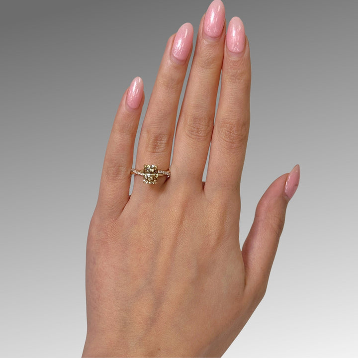 AGI Design Ready to Ship  Claudia 2.5ct Champagne Cushion Cut Moissanite Engagement Ring in 14K Yellow Gold