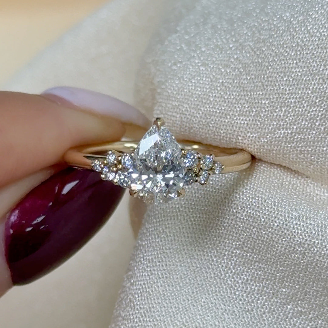 AGI Design Ready to Ship  Cynthia 1.03ct pear shape Lab Diamond D/VVS2  Engagement Ring in 14k yellow gold