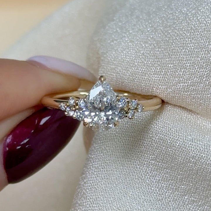 AGI Design Ready to Ship  Cynthia 1.03ct pear shape Lab Diamond D/VVS2  Engagement Ring in 14k yellow gold