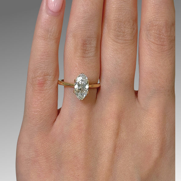 AGI Design Ready to Ship  Dahlia 1.82ct D/VVS2 Elongated Oval(Moval) Old Mine Lab Diamond Tulip Engagement Ring in 18k yellow gold