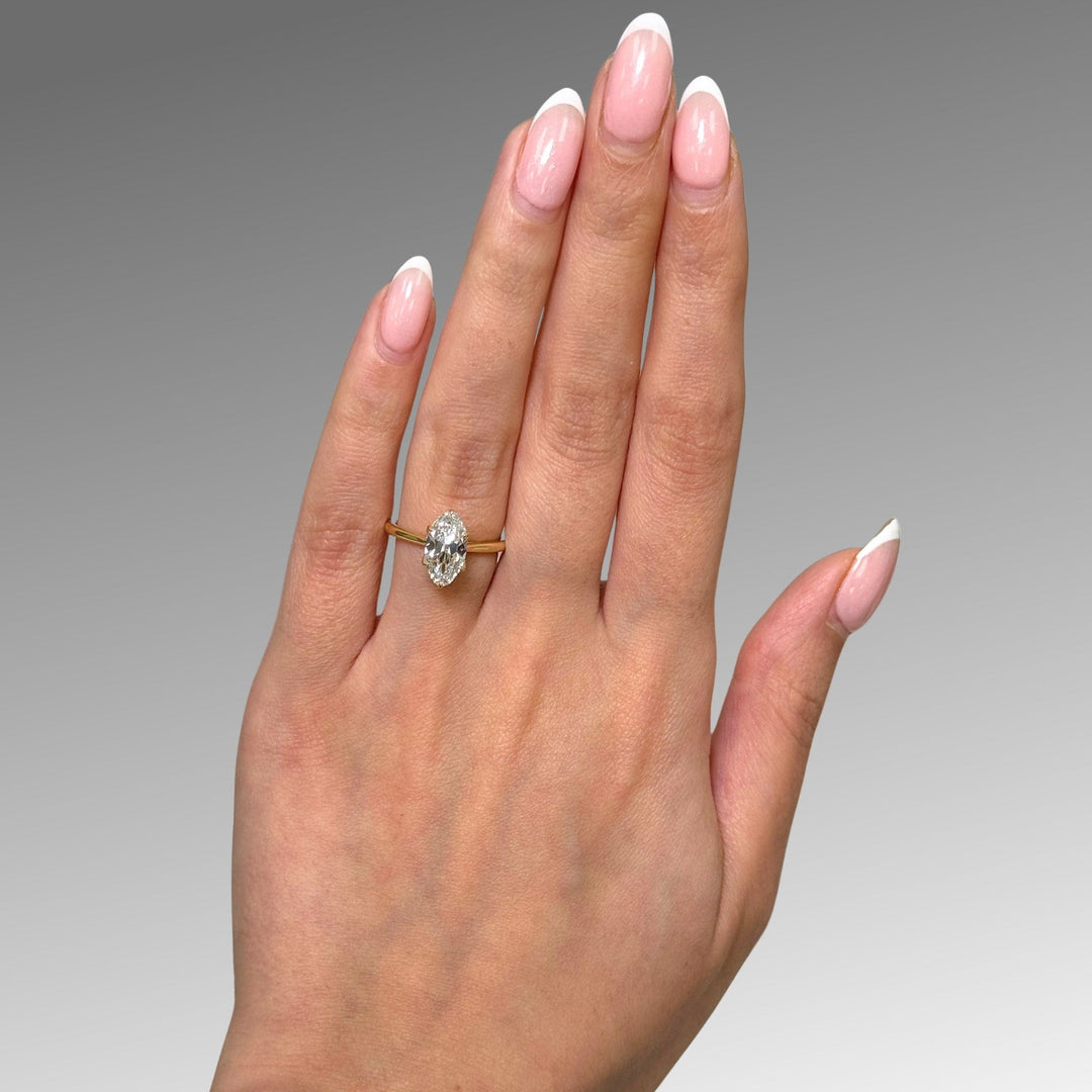 AGI Design Ready to Ship  Dahlia 1.82ct D/VVS2 Elongated Oval(Moval) Old Mine Lab Diamond Tulip Engagement Ring in 18k yellow gold