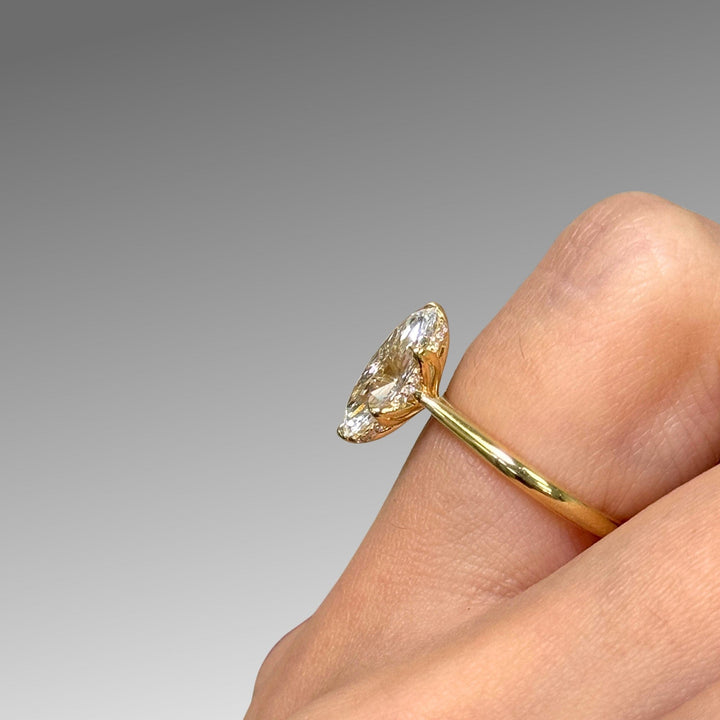 AGI Design Ready to Ship  Dahlia 1.82ct D/VVS2 Elongated Oval(Moval) Old Mine Lab Diamond Tulip Engagement Ring in 18k yellow gold