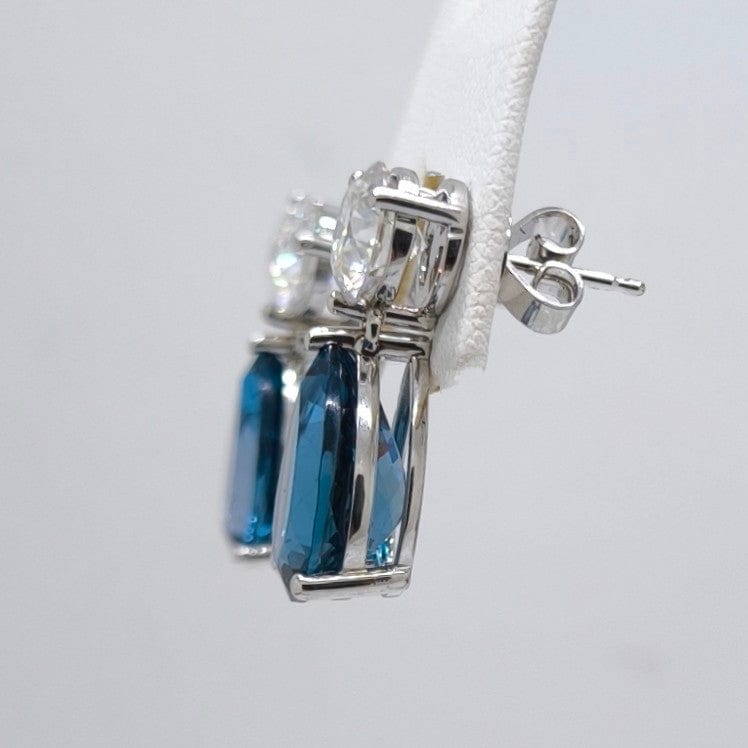 AGI Design Ready to Ship  Dangling Moissanite and Blue Topaz Earrings
