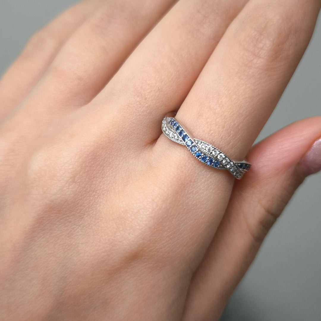 AGI Design Ready to Ship  Diamond And Sapphire Wedding Band