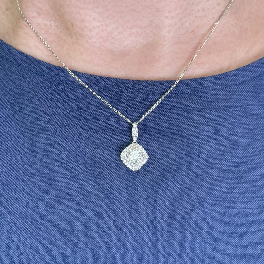 AGI Design Ready to Ship  Double Halo 1ct Round Moissanite & Diamonds Pendant