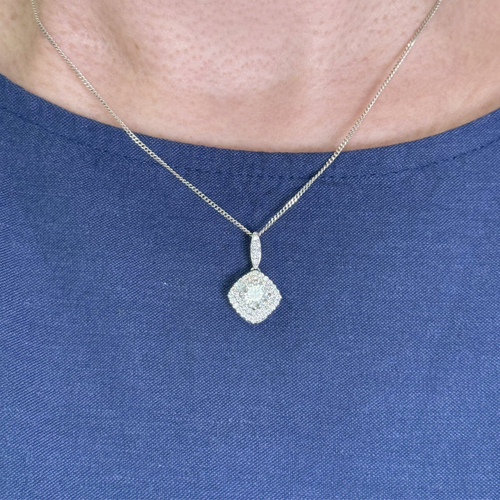 AGI Design Ready to Ship  Double Halo 1ct Round Moissanite & Diamonds Pendant