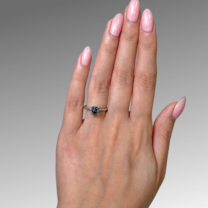 AGI Design Ready to Ship  Eden 1.3ct cushion cut Gray Moissanite Engagement Ring in 14k white gold