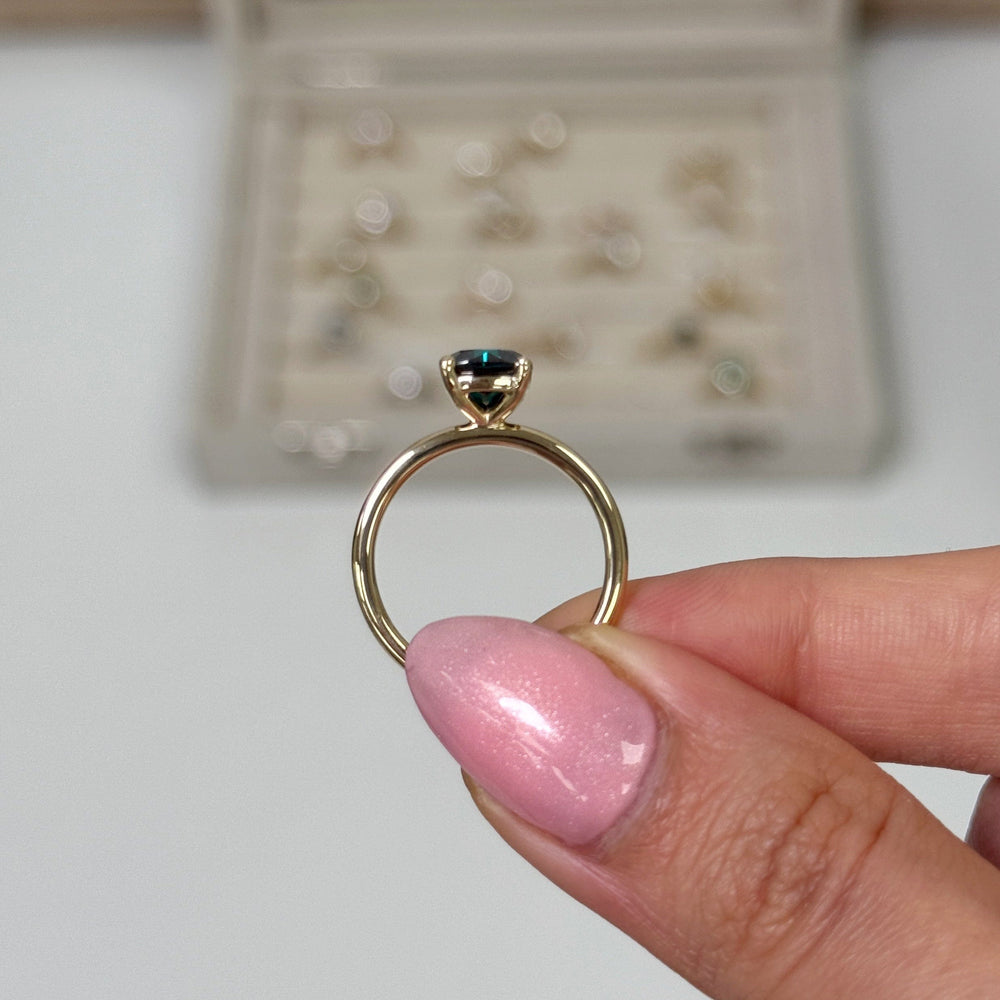 AGI Design Ready to Ship  Eden 1.3ct cushion cut Green Moissanite Engagement Ring in 14k yellow gold