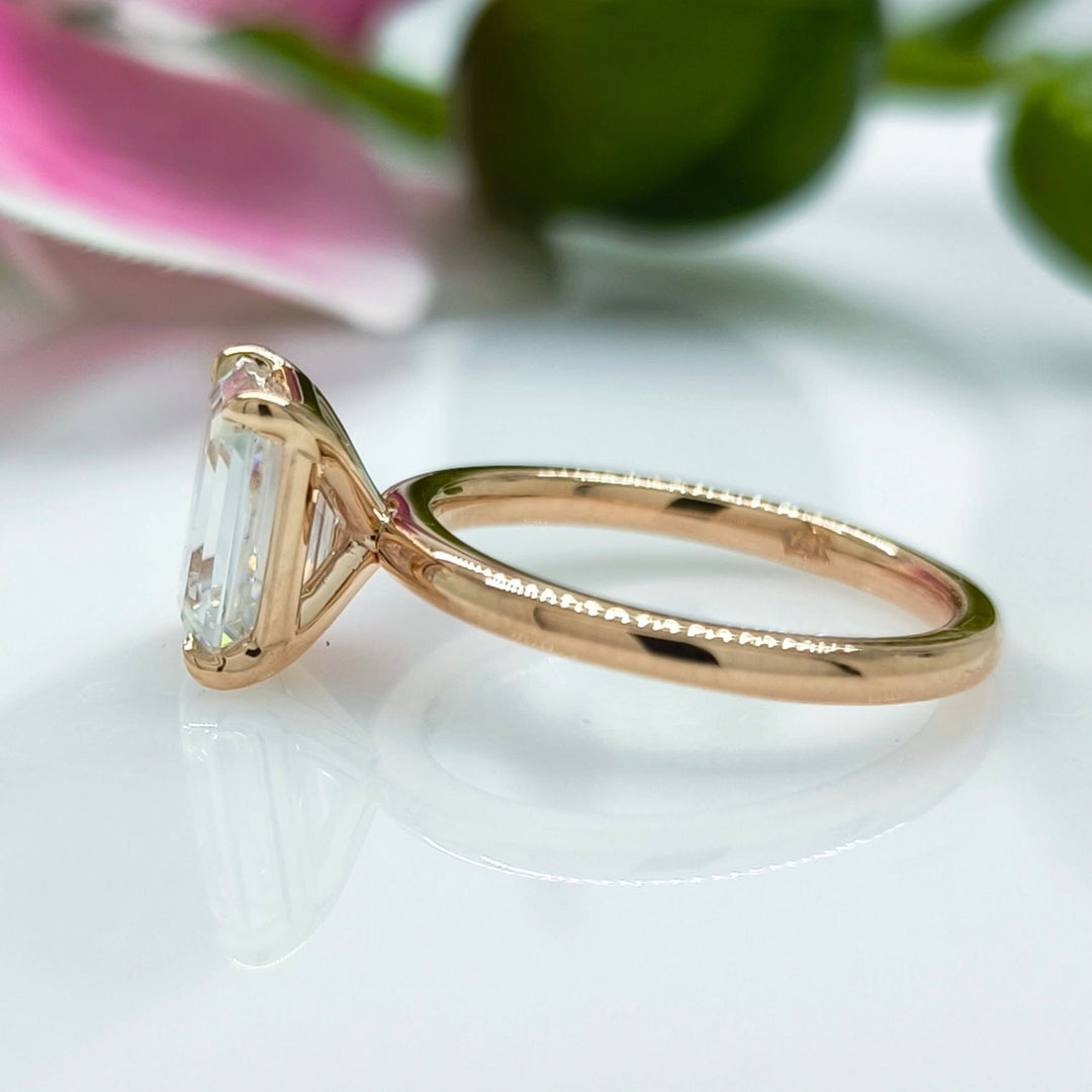 AGI Design Ready to Ship  Eden 1.8ct Emerald Moissanite Engagement Ring in 14K Rose Gold