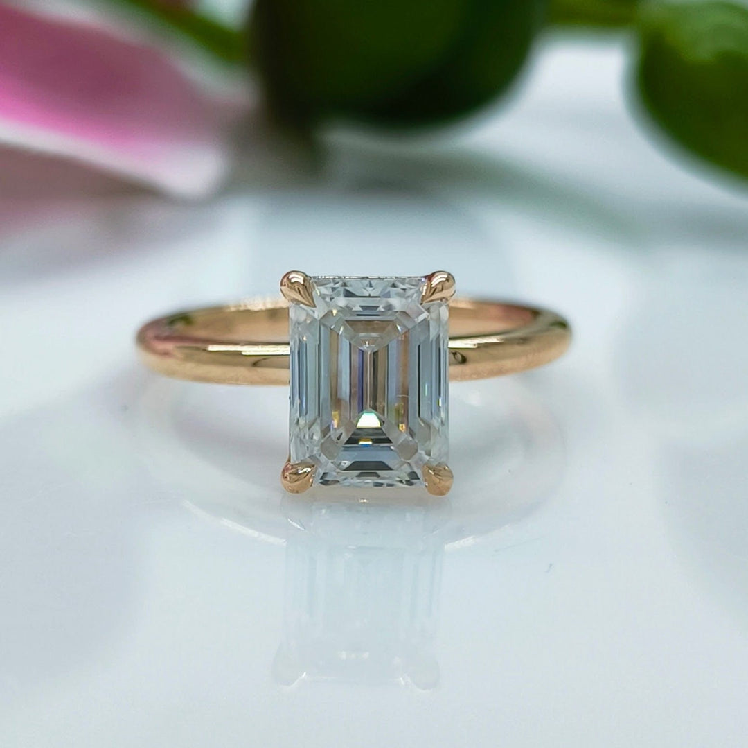 AGI Design Ready to Ship  Eden 1.8ct Emerald Moissanite Engagement Ring in 14K Rose Gold