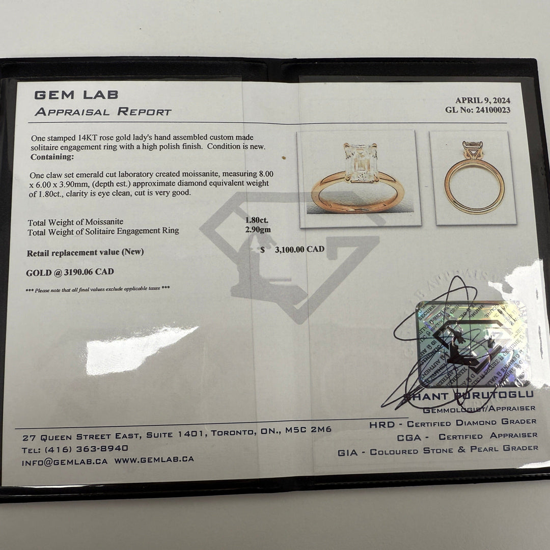 AGI Design Ready to Ship  Eden 1.8ct Emerald Moissanite Engagement Ring in 14K Rose Gold