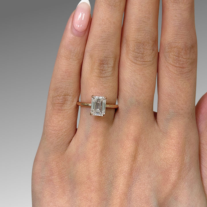 AGI Design Ready to Ship  Eden 1.8ct Emerald Moissanite Engagement Ring in 14K Rose Gold