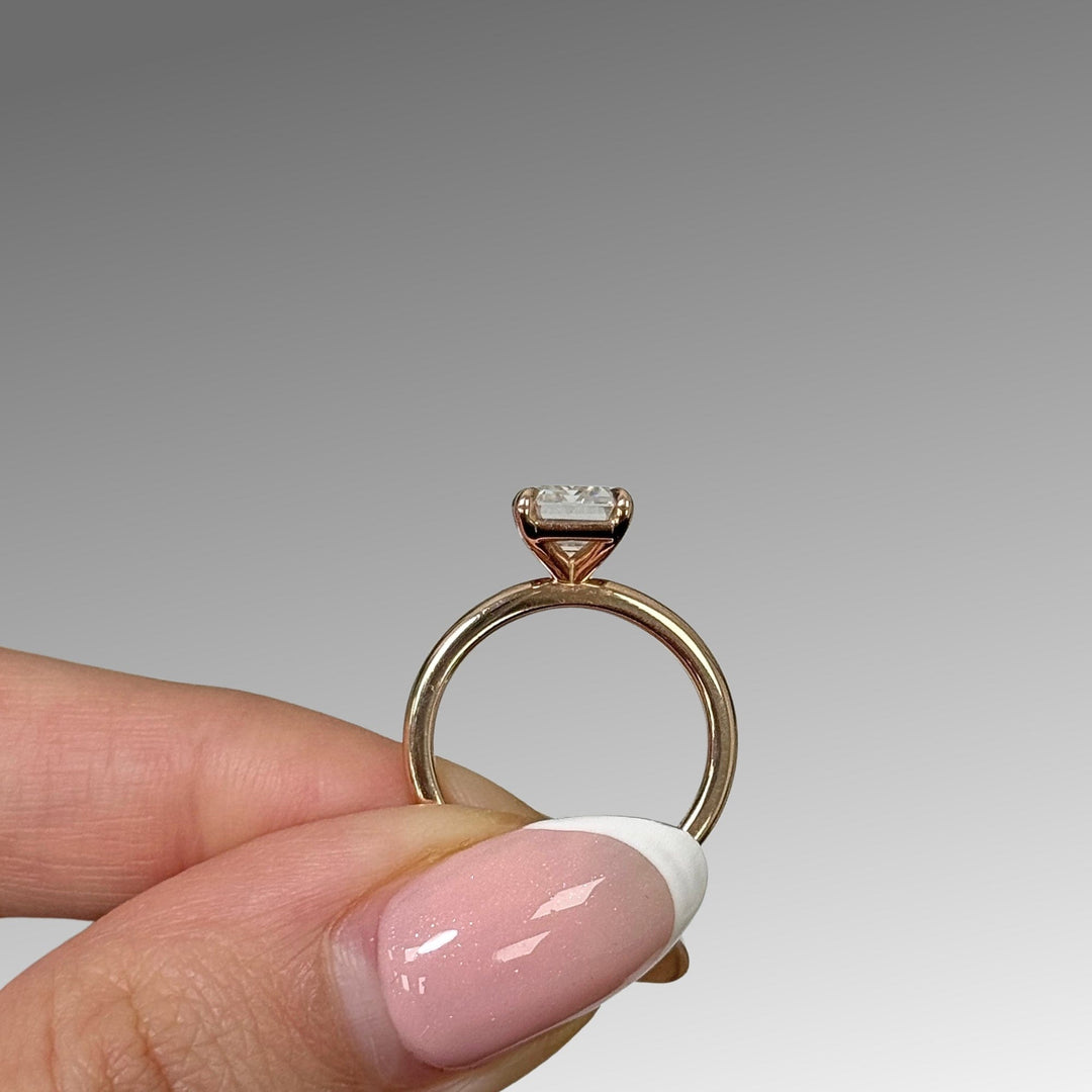 AGI Design Ready to Ship  Eden 1.8ct Emerald Moissanite Engagement Ring in 14K Rose Gold
