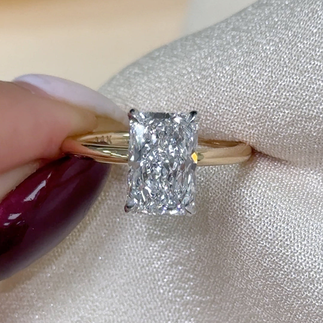 AGI Design Ready to Ship  Eden 2.59ct E/VS1 Radiant Cut Lab Created Diamond Engagement Ring in 14k White/Yellow Gold