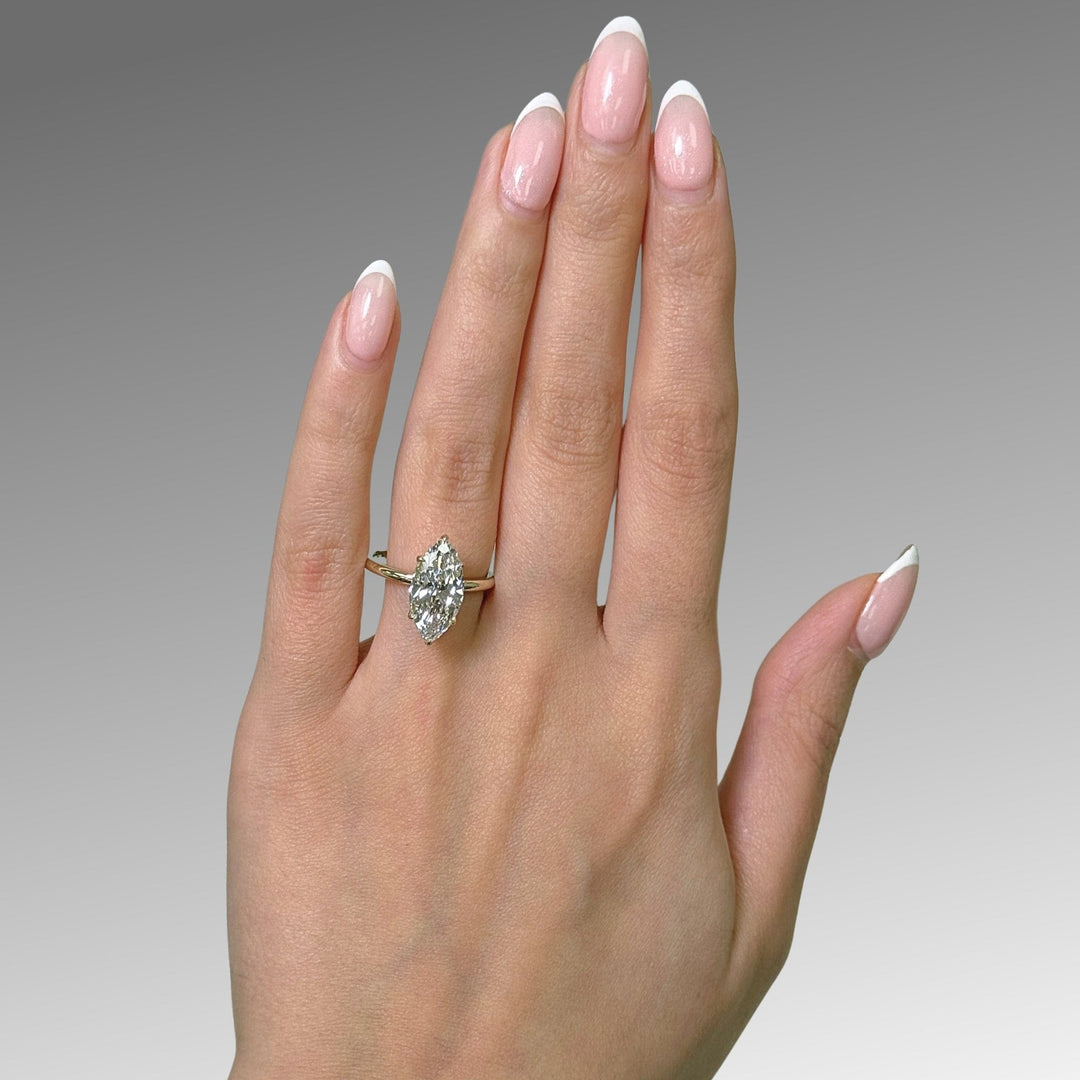 AGI Design Ready to Ship  Eden 3.56ct E/VVS2 Marquise Lab Created Diamond Engagement Ring in 18k Yellow Gold