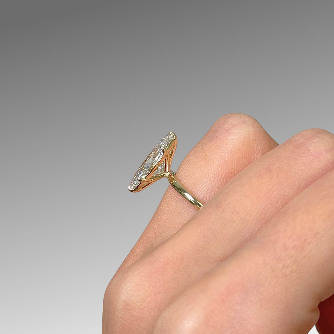 AGI Design Ready to Ship  Eden 3.56ct E/VVS2 Marquise Lab Created Diamond Engagement Ring in 18k Yellow Gold