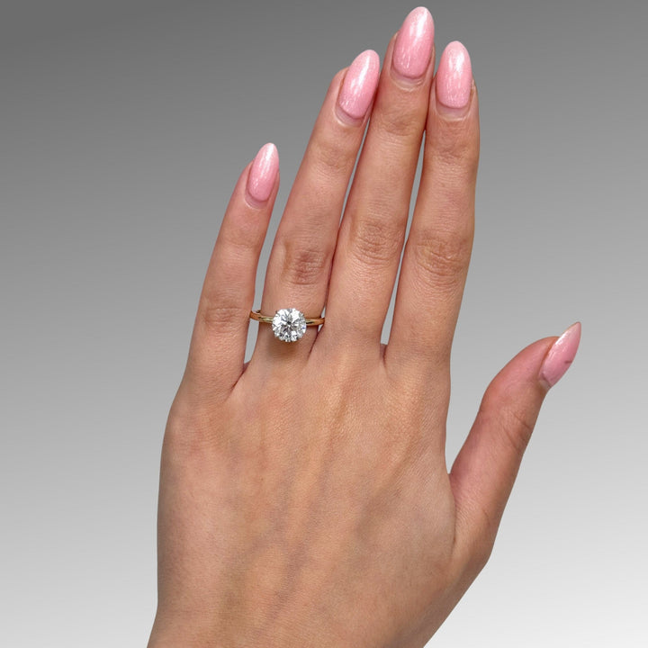 AGI Design Ready to Ship  Jade 2.36ct E/VVS2 Round Lab Diamond Engagement Ring in 14k two tone gold