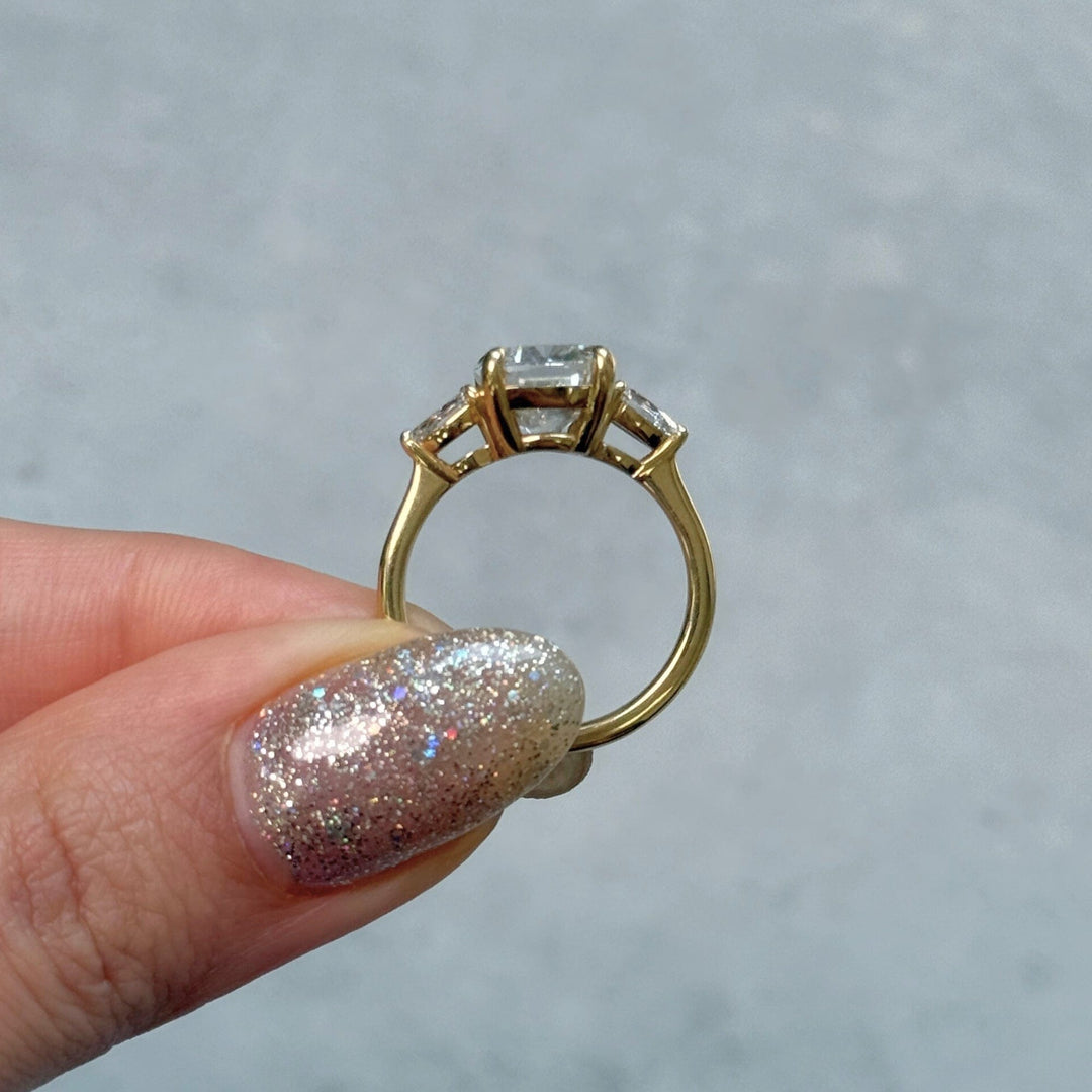 AGI Design Ready to Ship  Leah 3ct. Cushion Cut Moissanite with Pear Shape Lab Diamonds Engagement Ring