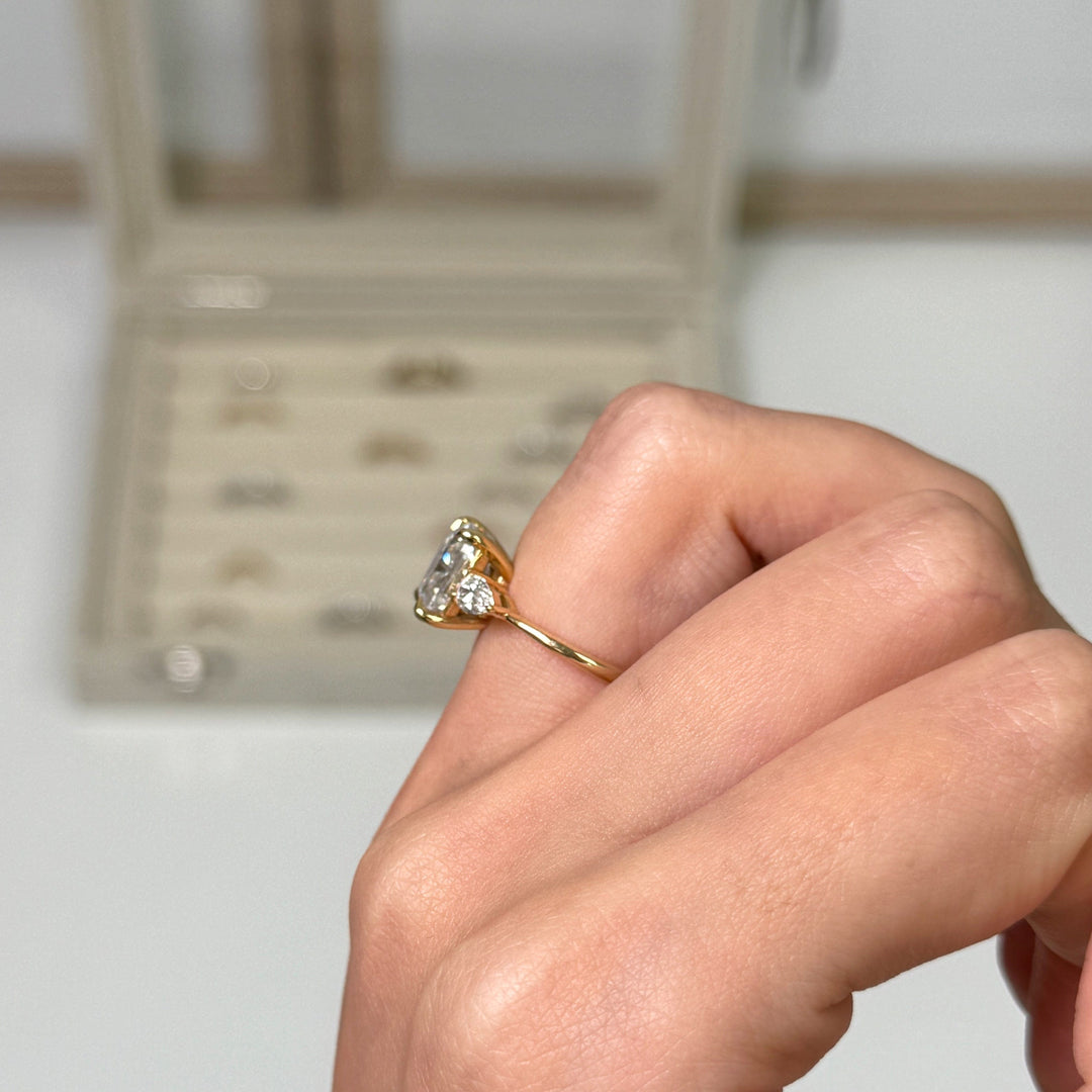 AGI Design Ready to Ship  Leah 3ct. Cushion Cut Moissanite with Pear Shape Lab Diamonds Engagement Ring