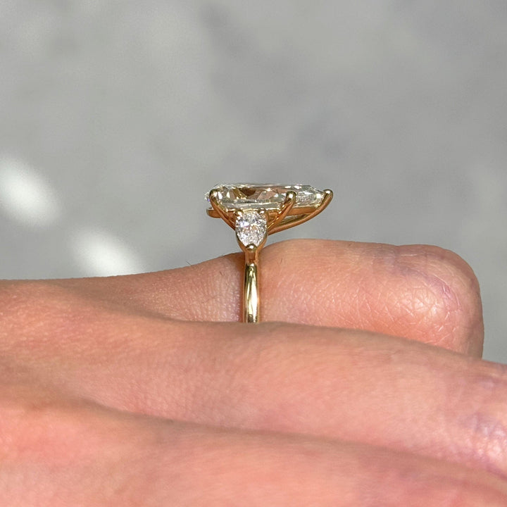 AGI Design  Ready to Ship  Linda 2.71ct Pear Shape Lab Diamond E/VVS2 Three Stone Engagement Ring in 14K Yellow Gold