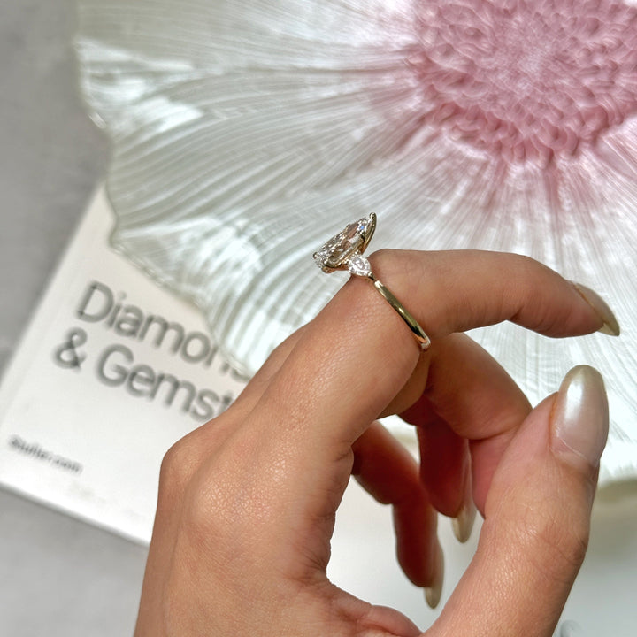 AGI Design  Ready to Ship  Linda 2.71ct Pear Shape Lab Diamond E/VVS2 Three Stone Engagement Ring in 14K Yellow Gold