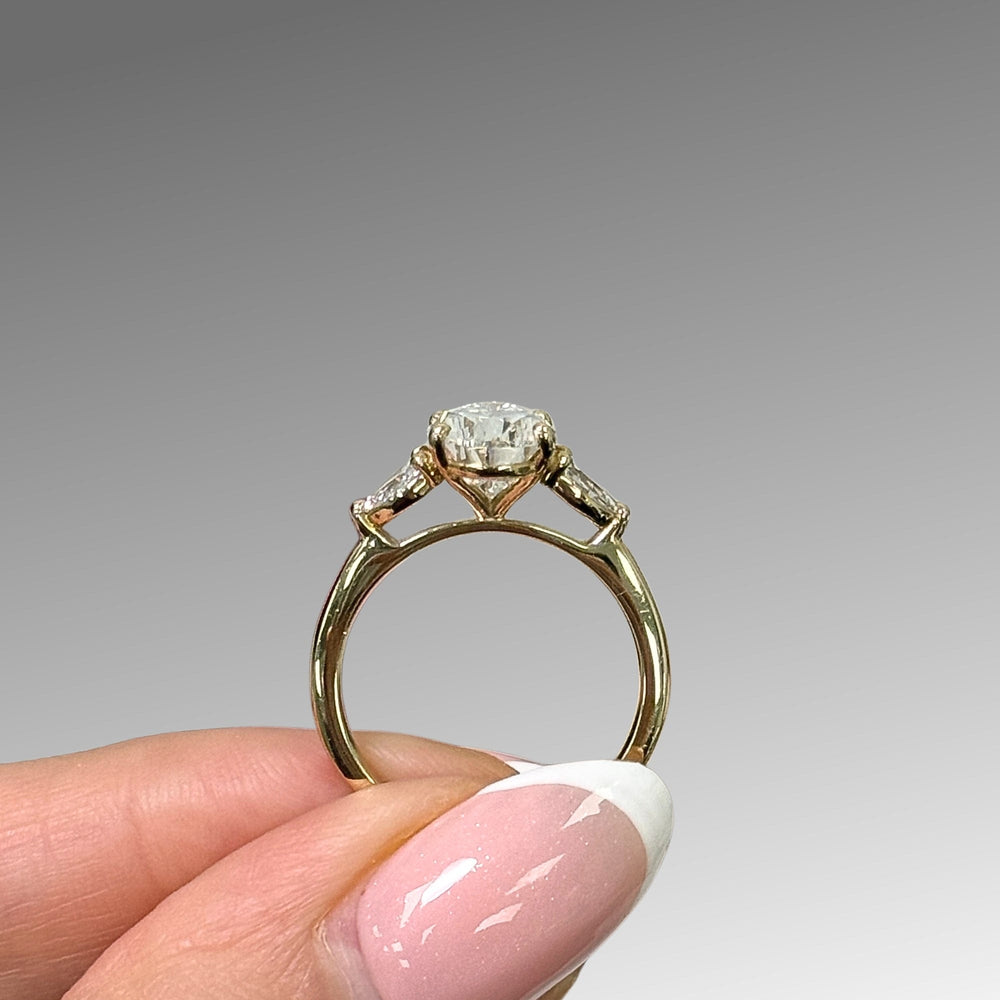 AGI Design  Ready to Ship  Linda 2.71ct Pear Shape Lab Diamond E/VVS2 Three Stone Engagement Ring in 14K Yellow Gold