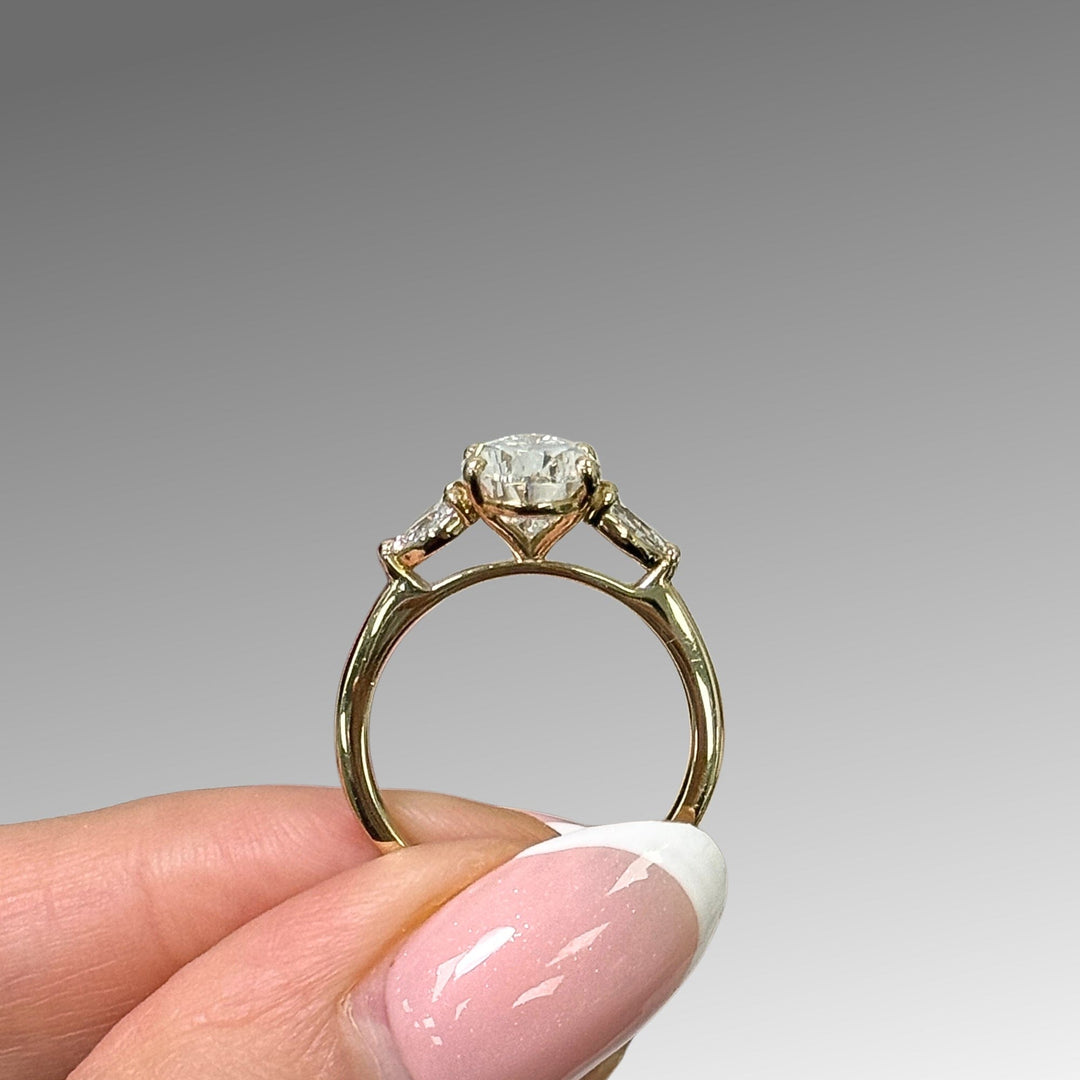 AGI Design  Ready to Ship  Linda 2.71ct Pear Shape Lab Diamond E/VVS2 Three Stone Engagement Ring in 14K Yellow Gold