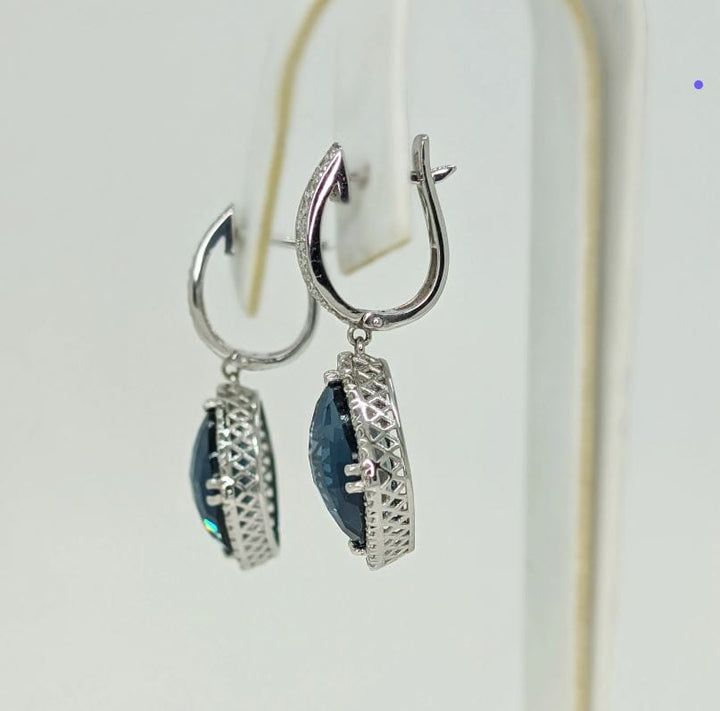 AGI Design Ready to Ship  London Blue Topaz And Diamonds Earrings in 14K White Gold