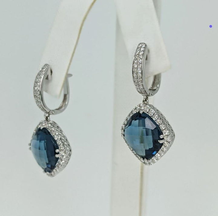 AGI Design Ready to Ship  London Blue Topaz And Diamonds Earrings in 14K White Gold