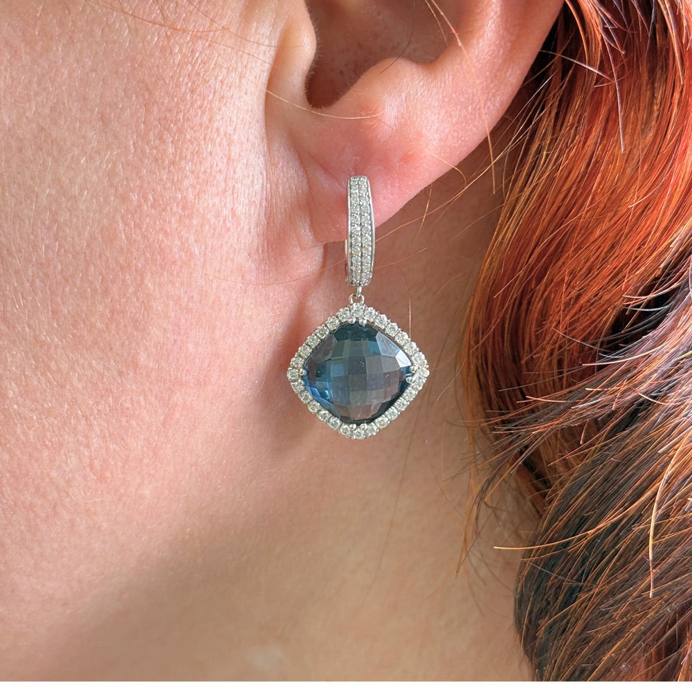 AGI Design Ready to Ship  London Blue Topaz And Diamonds Earrings in 14K White Gold