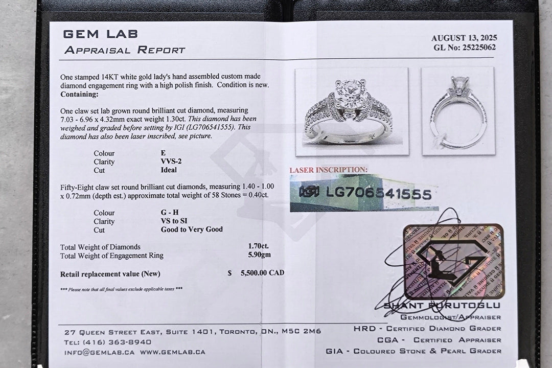 AGI Design Ready to Ship  Luna 1.3ct Round Lab Created Diamond Engagement Ring