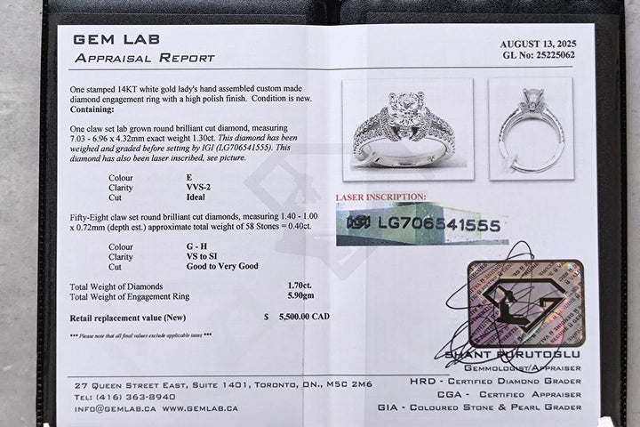 AGI Design Ready to Ship  Luna 1.3ct Round Lab Created Diamond Engagement Ring