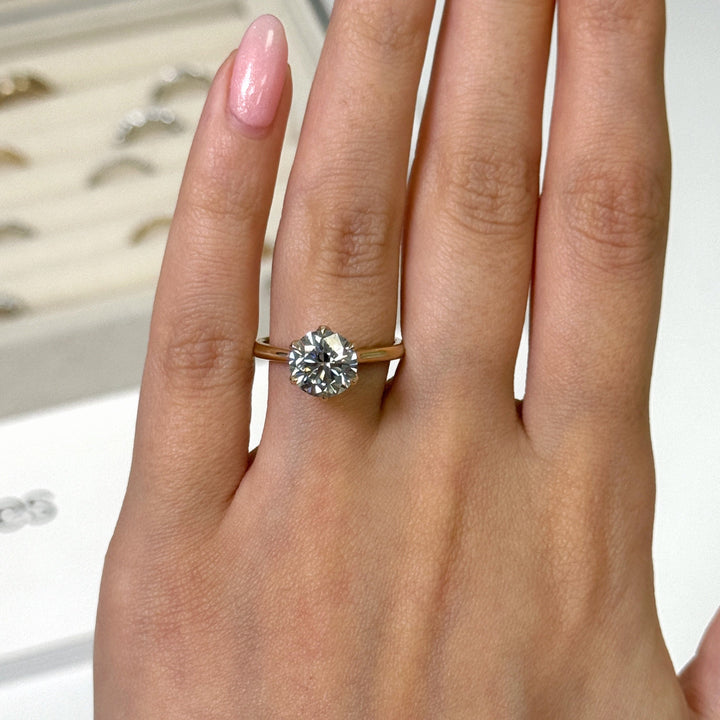 AGI Design Ready to Ship  Marina 2.5ct round Light Gray Moissanite Engagement Ring in 14k yellow gold