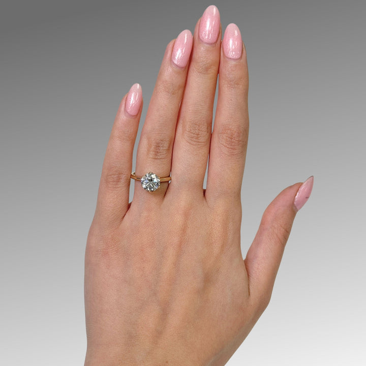 AGI Design Ready to Ship  Marina 2.5ct round Light Gray Moissanite Engagement Ring in 14k yellow gold