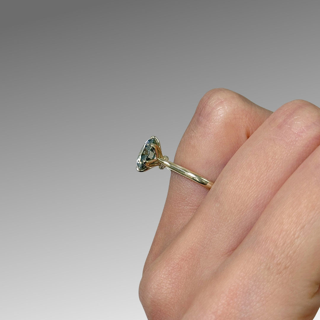 AGI Design Ready to Ship  Marina 2.5ct round Light Gray Moissanite Engagement Ring in 14k yellow gold