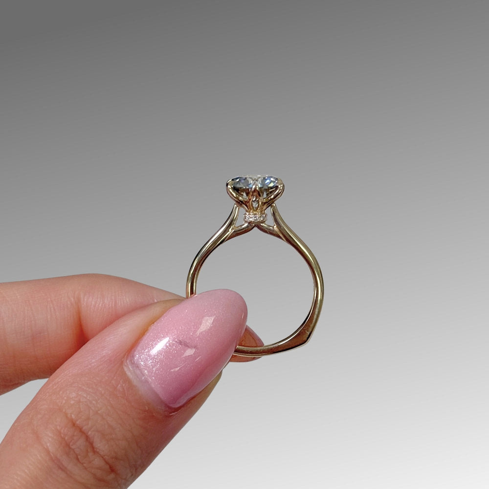 AGI Design Ready to Ship  Marina 2.5ct round Light Gray Moissanite Engagement Ring in 14k yellow gold