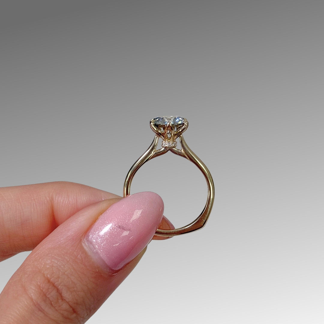 AGI Design Ready to Ship  Marina 2.5ct round Light Gray Moissanite Engagement Ring in 14k yellow gold