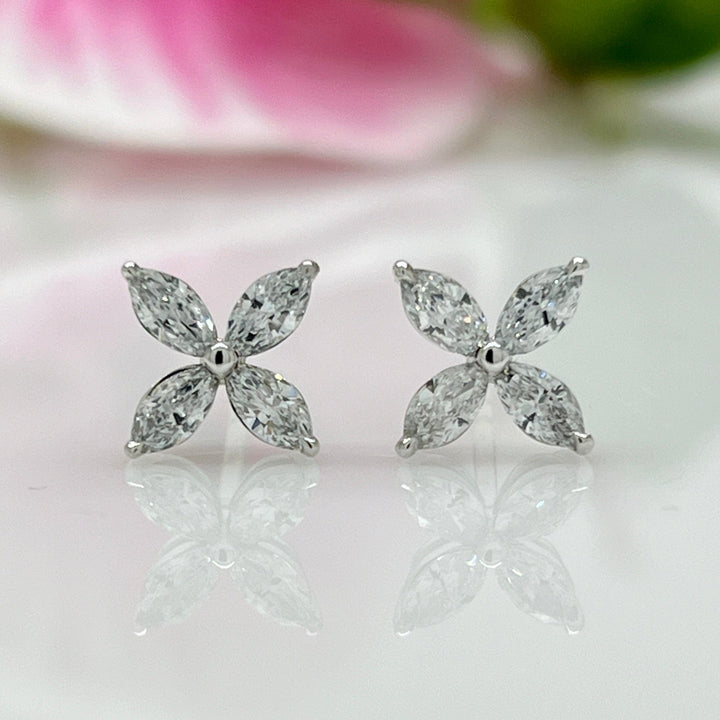 AGI Design Ready to Ship  Marquise Lab Created Diamonds Stud Earrings in 14K White Gold