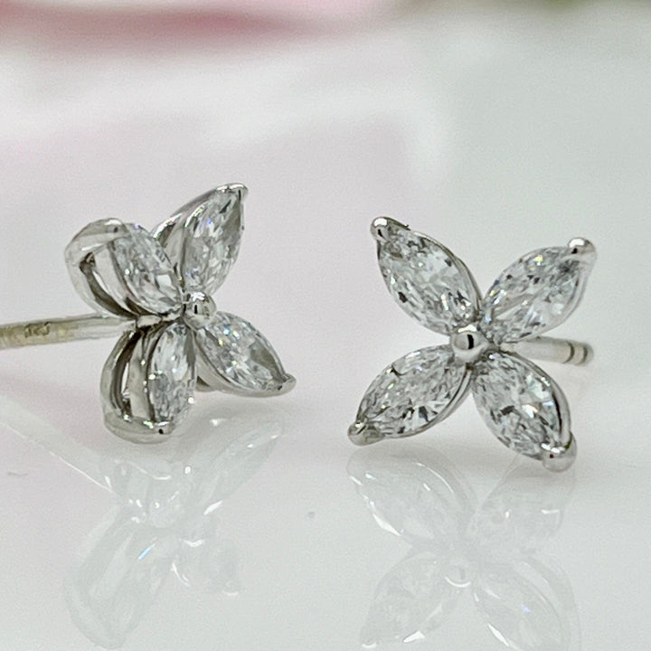 AGI Design Ready to Ship  Marquise Lab Created Diamonds Stud Earrings in 14K White Gold