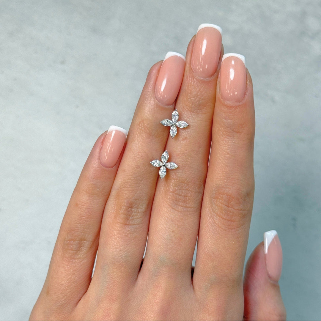 AGI Design Ready to Ship  Marquise Lab Created Diamonds Stud Earrings in 14K White Gold