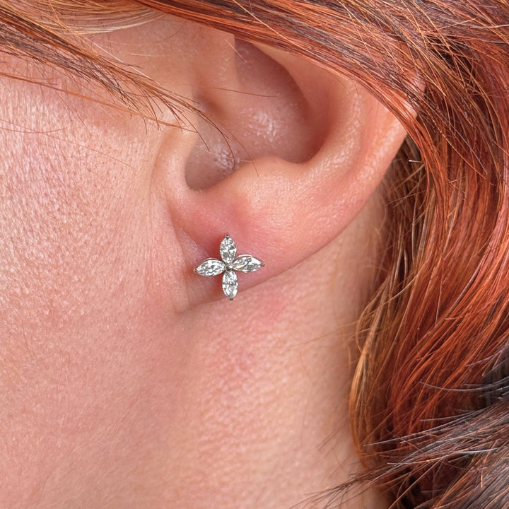 AGI Design Ready to Ship  Marquise Lab Created Diamonds Stud Earrings in 14K White Gold