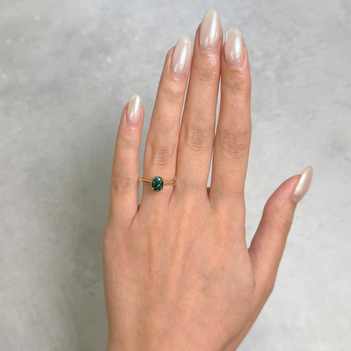 AGI Design Ready to Ship  Nora 1.2ct Green Oval Moissanite Engagement Ring in 14k yellow gold