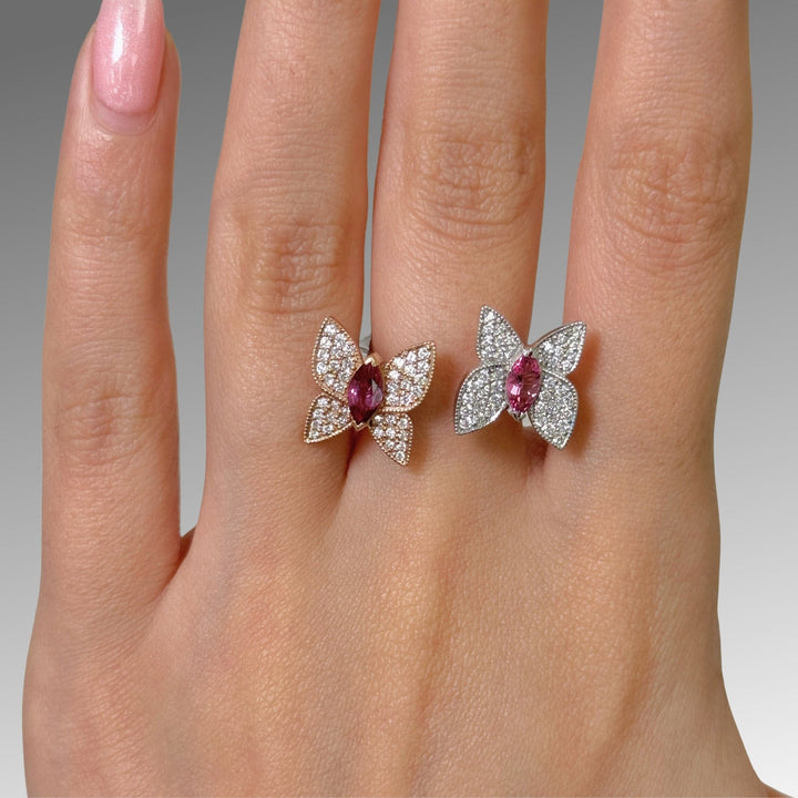 AGI Design Ready to Ship  Pink Tourmaline Butterfly Ring with Diamonds