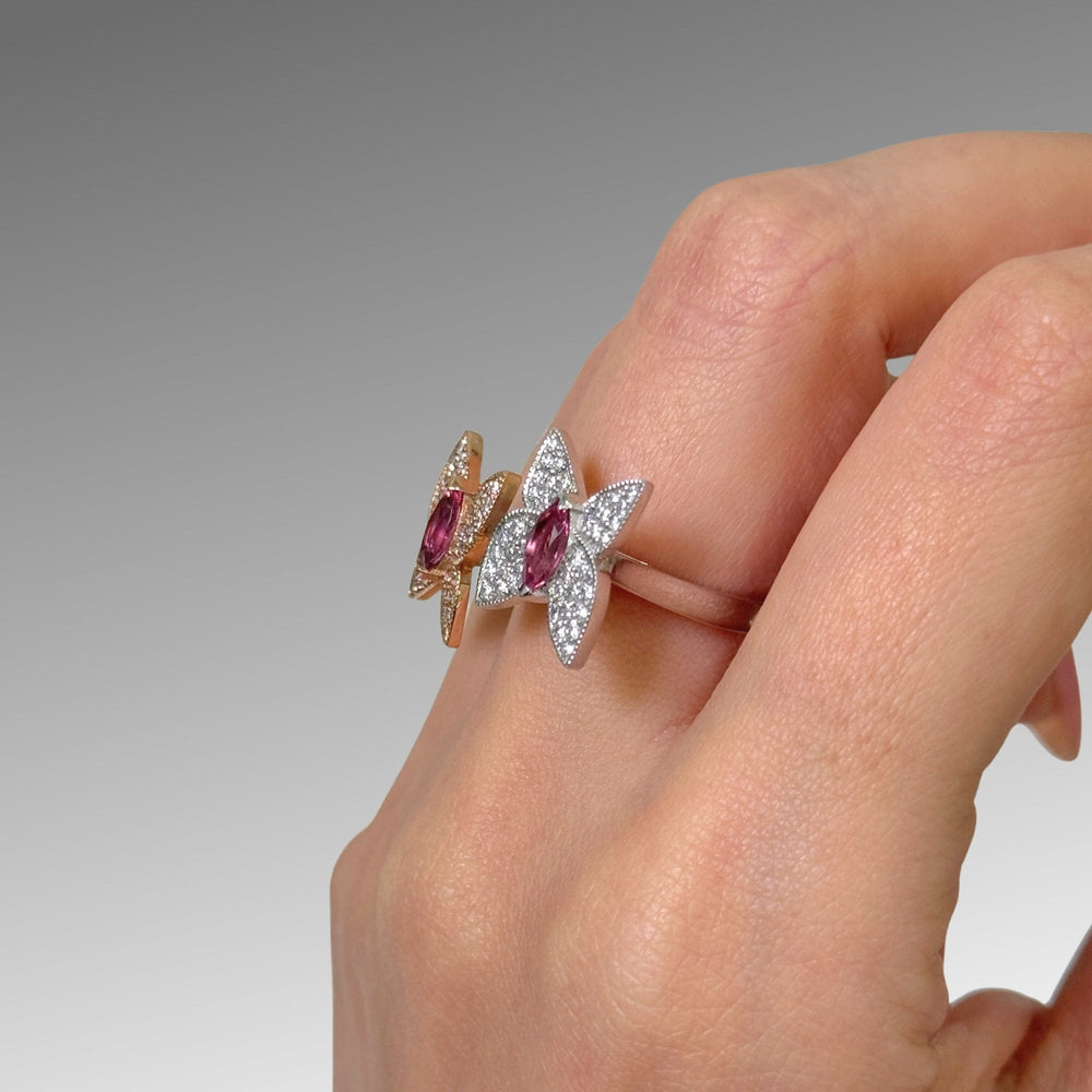AGI Design Ready to Ship  Pink Tourmaline Butterfly Ring with Diamonds