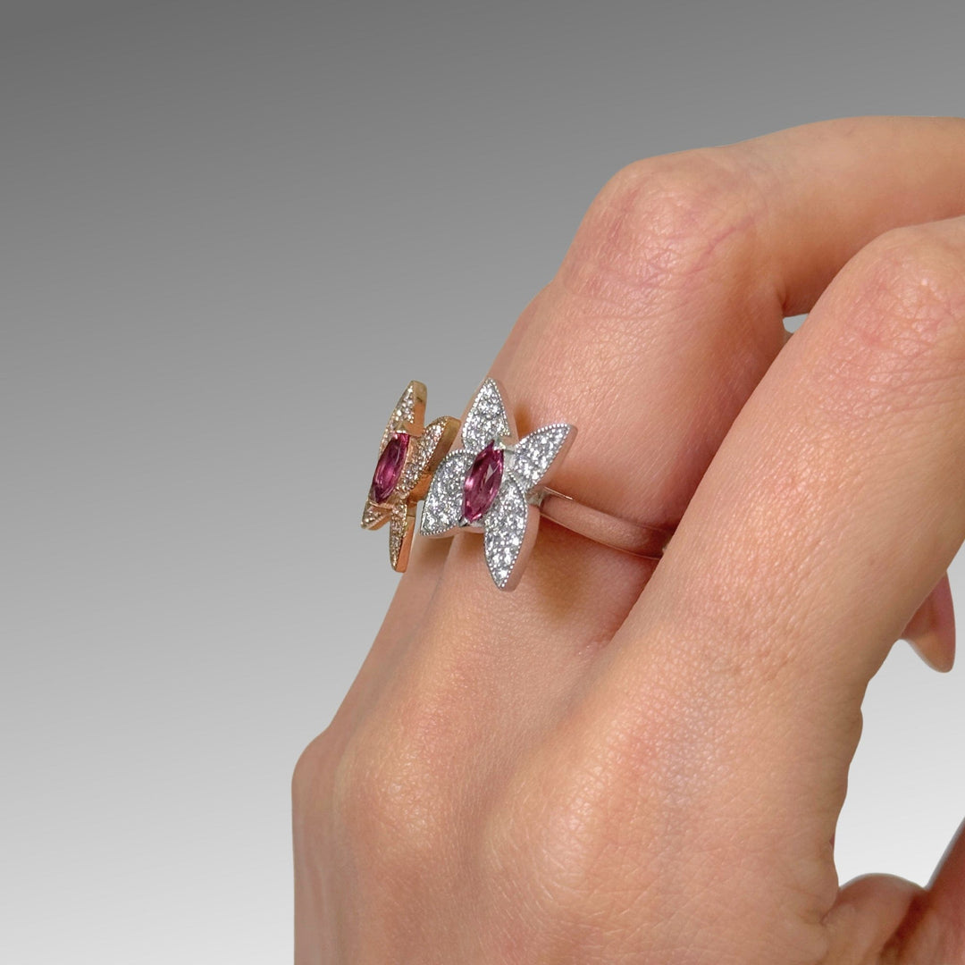 AGI Design Ready to Ship  Pink Tourmaline Butterfly Ring with Diamonds