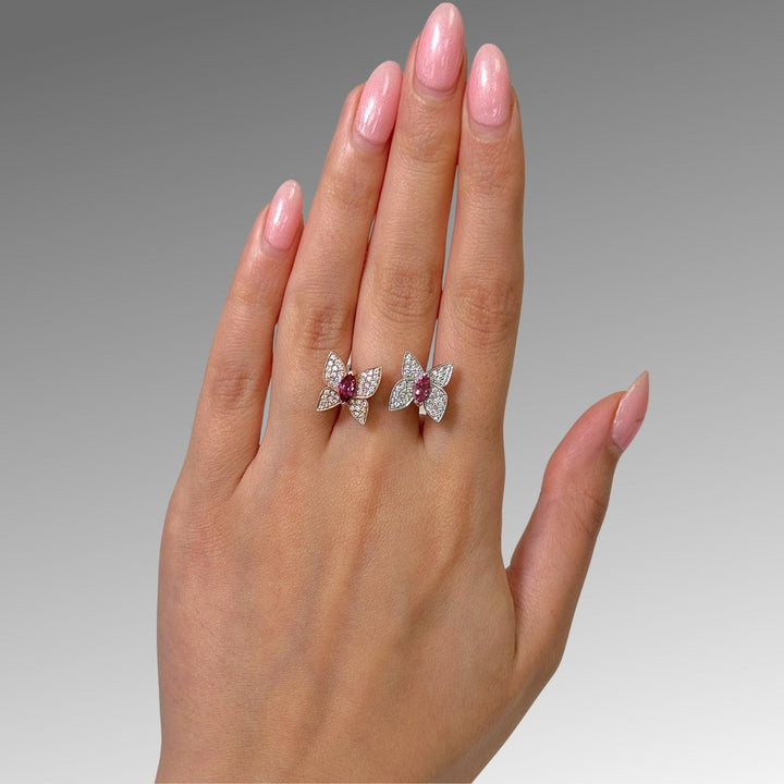 AGI Design Ready to Ship  Pink Tourmaline Butterfly Ring with Diamonds