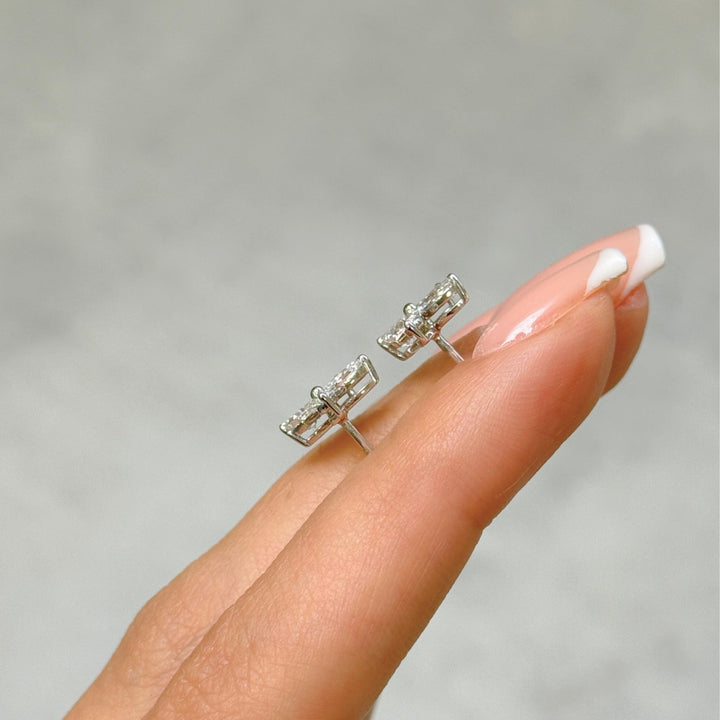 AGI Design Ready to Ship  Princess Cut And Marquise Lab Created Diamonds Stud Earrings in 14K White Gold