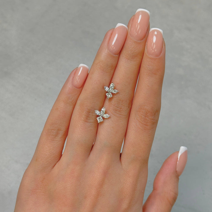 AGI Design Ready to Ship  Princess Cut And Marquise Lab Created Diamonds Stud Earrings in 14K White Gold