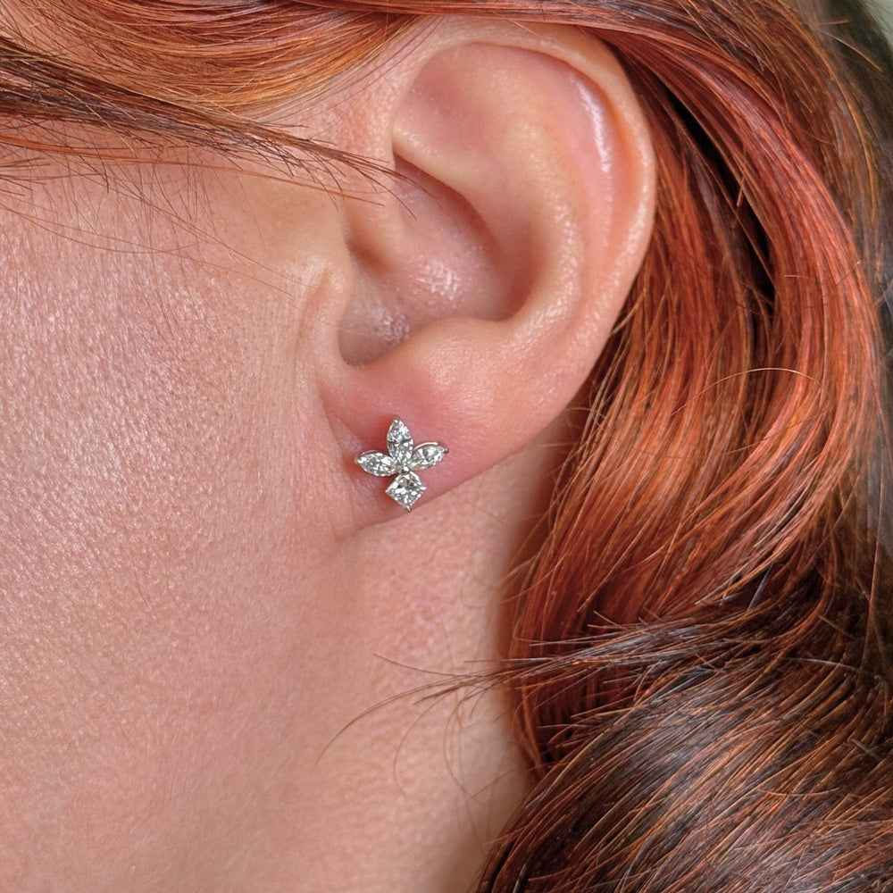 AGI Design Ready to Ship  Princess Cut And Marquise Lab Created Diamonds Stud Earrings in 14K White Gold